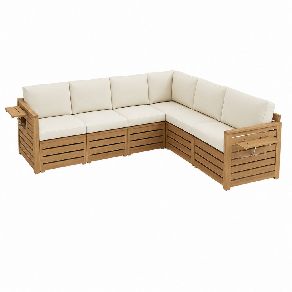 Garten-Loungesofa Ecksofa 5-Sitzer L-Form naturfarbenes Akazien-Massivholz creme 236 x 236 x 83 cm