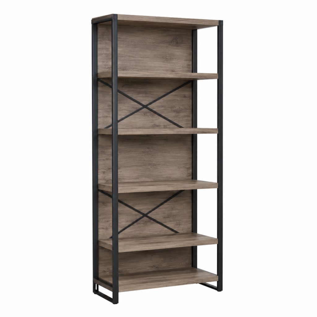 Bücherregal 5 Ebenen Braun Schwarz Spanplatte Stahl 80 x 30 x 180 cm