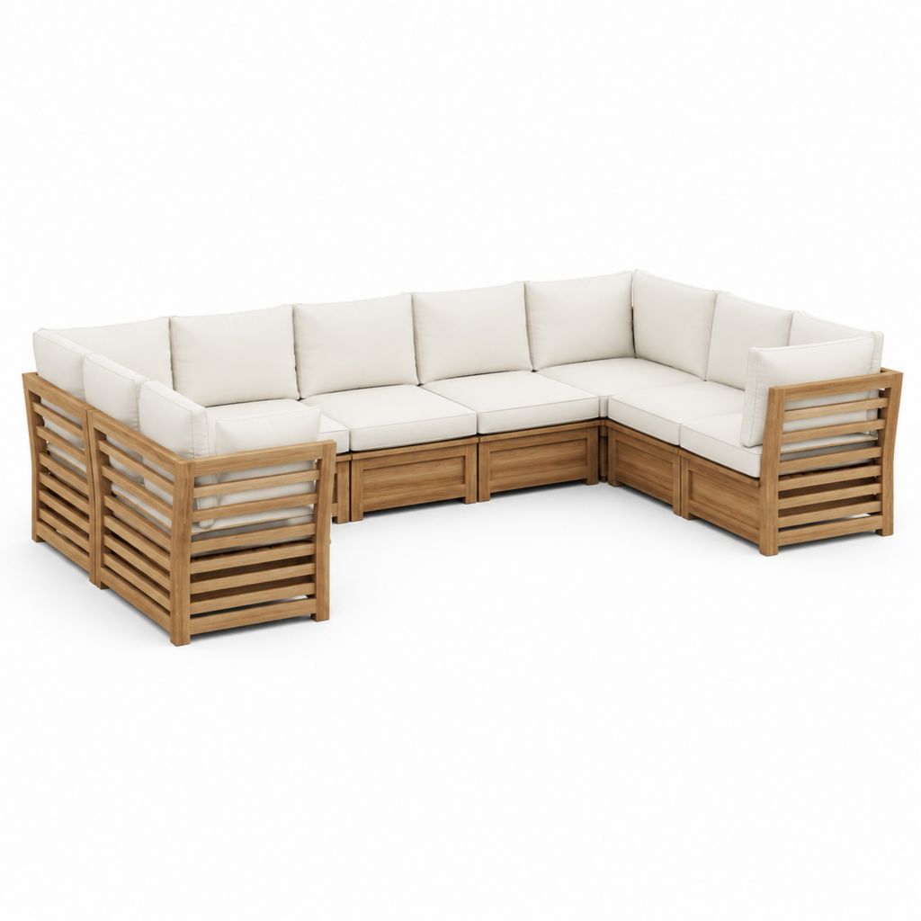 Gartenlounge Ecksofa Set naturfarben Creme Akazienholz 300 x 230 x 70 cm