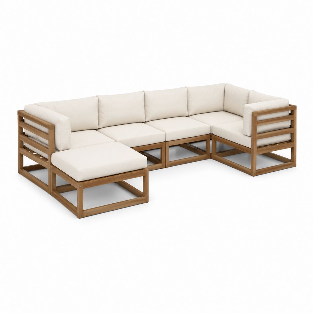 Gartenlounge Ecksofa 4-teilig Beige Akazienholz Polyester 270 x 210 x 65 cm