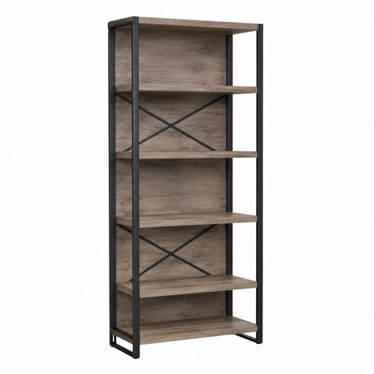 Bücherregal 5 Ebenen Braun Schwarz Spanplatte Stahl 80 x 30 x 180 cm