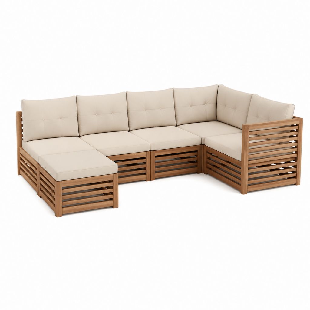 5-teiliges Gartensofa Beige Akazien-Massivholz L-Form 300 x 220 x 75 cm