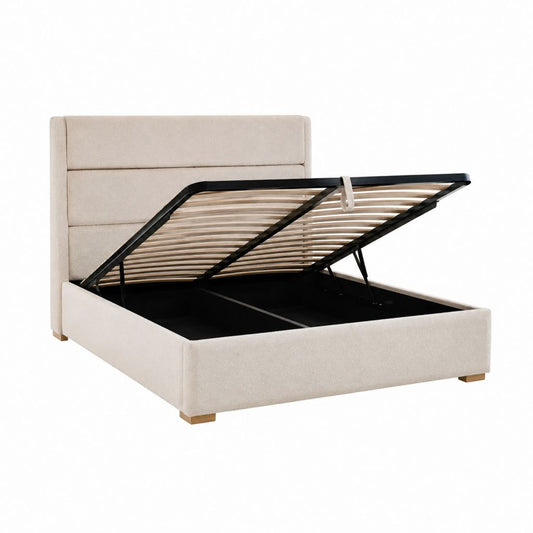 Stauraumbett Beige Polyester Rechteckig 160 x 200 cm mit Gasdruckfeder und Lattenrost