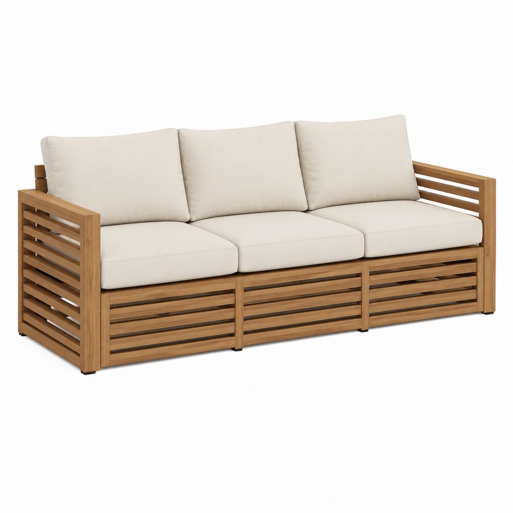 3-Sitzer Gartensofa Creme Massives Akazienholz Rechteckig 206 x 80 x 76 cm