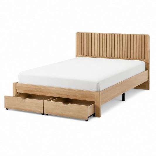 Stauraumbett Doppelbett Natur Eichenfurnier Rechteckig mit 2 Schubladen 160 x 200 cm