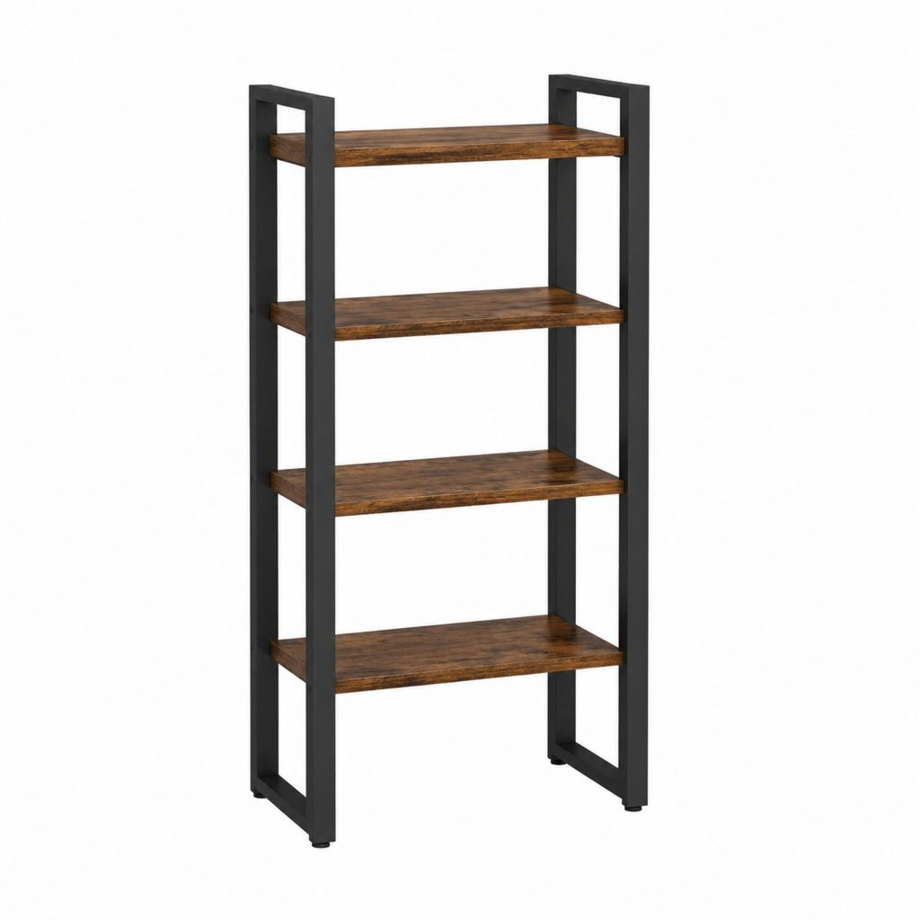 Bücherregal 4 Ebenen Braun Schwarz Spanplatte Stahl rechteckig 60 x 30 x 140 cm