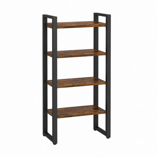 Bücherregal 4 Ebenen Braun Schwarz Spanplatte Stahl rechteckig 60 x 30 x 140 cm