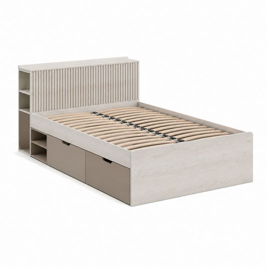 Stauraumbett Bettgestell Beige Taupe Holzwerkstoff rechteckig mit Lattenrost 140 x 200 cm