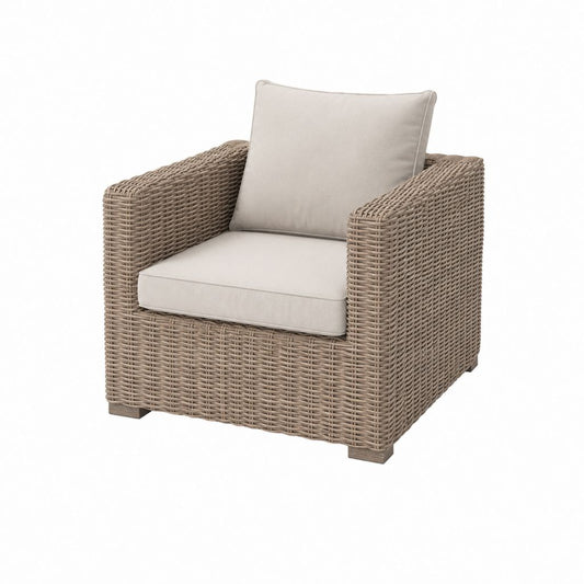 Garten-Loungesessel Beige aus PE-Geflecht mit Polyesterkissen kubisch 85 x 90 x 85 cm
