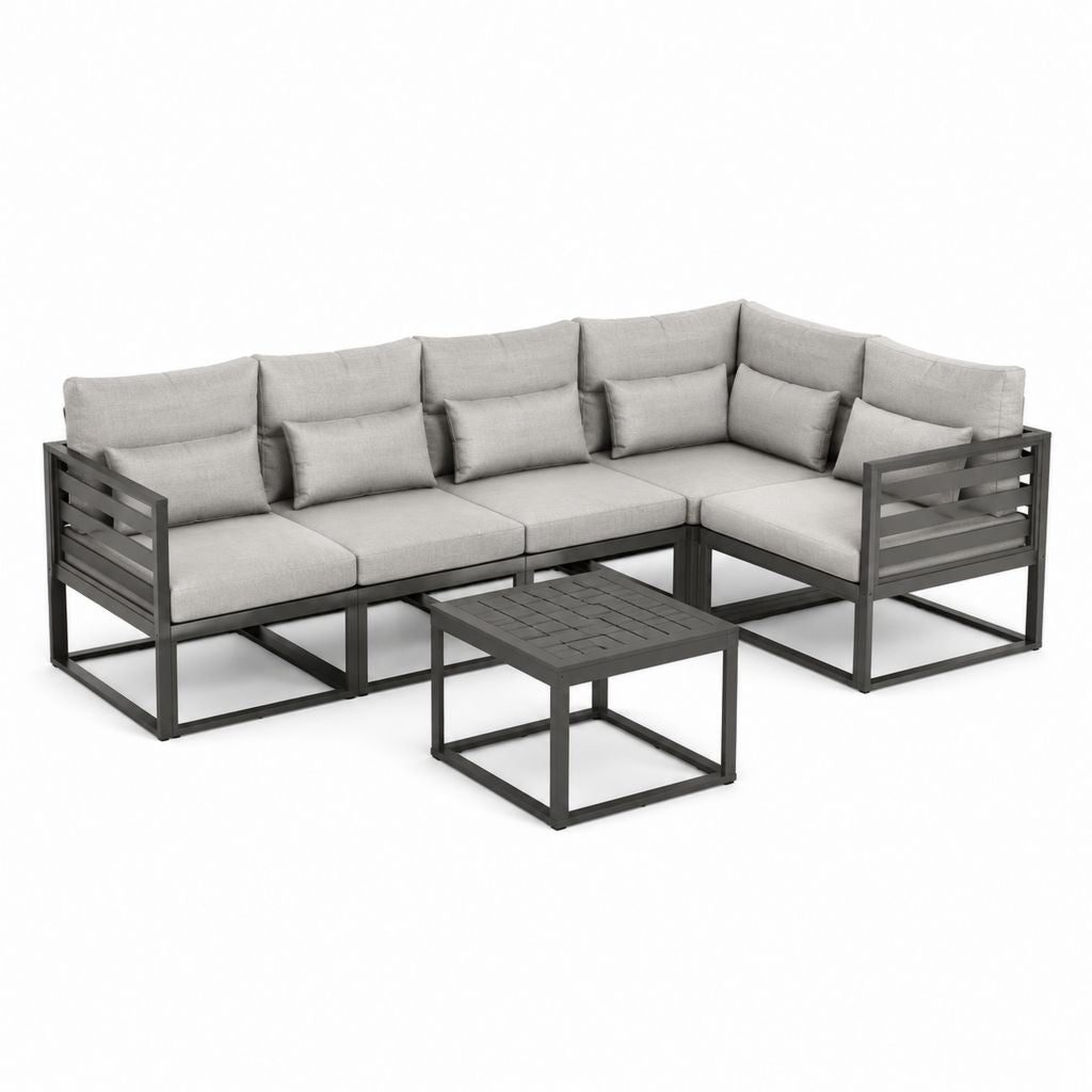 Gartenlounge Set Ecksofa Anthrazit Aluminium Hellgrau Polyester 250 x 190 x 75 cm mit Couchtisch 70 x 70 x 40 cm