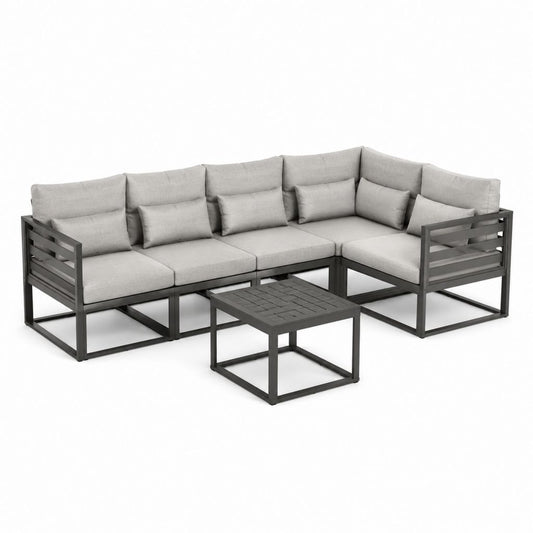 Gartenlounge Set Ecksofa Anthrazit Aluminium Hellgrau Polyester 250 x 190 x 75 cm mit Couchtisch 70 x 70 x 40 cm