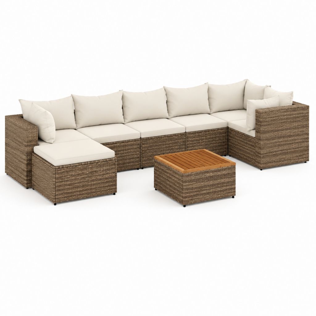 Gartenlounge Set Braun PE-Rattan L-Form mit cremefarbenen Polyesterkissen 300 x 230 x 65 cm