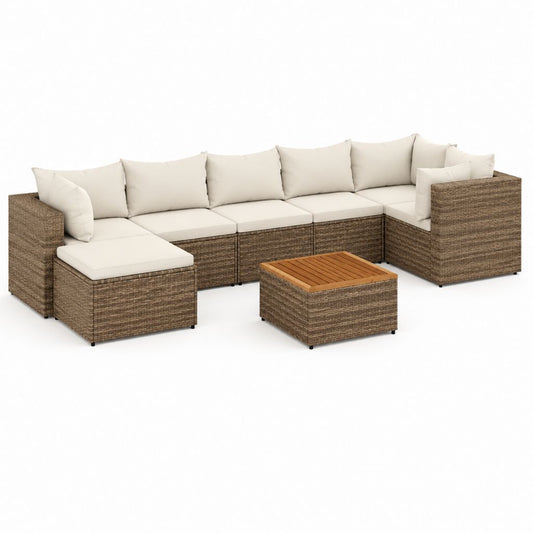 Gartenlounge Set Braun PE-Rattan L-Form mit cremefarbenen Polyesterkissen 300 x 230 x 65 cm