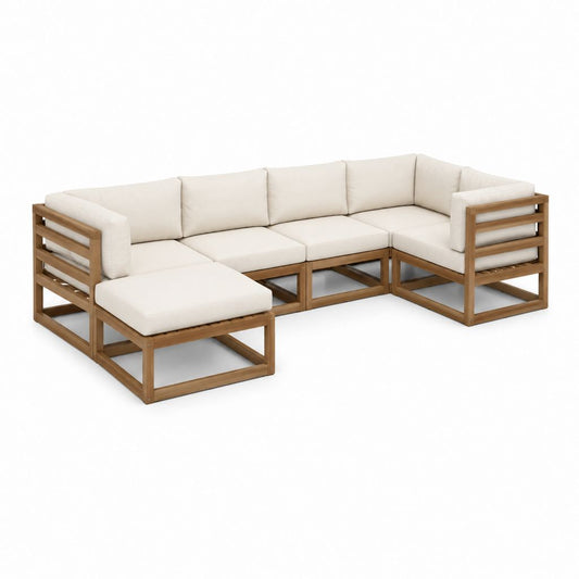 Gartenlounge Ecksofa 4-teilig Beige Akazienholz Polyester 270 x 210 x 65 cm